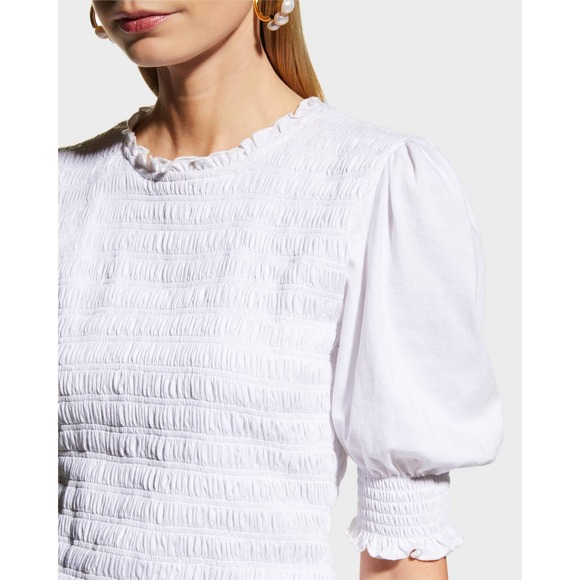 Veronica Beard Tops - Veronica Beard White Langston Smocked Fitted Puff Sleeves Top